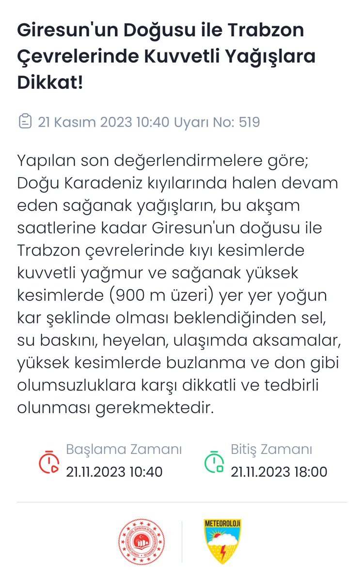 meteoroloji_twi's tweet photo. 🔊Meteorolojik Uyarı
Giresun'un Doğusu ile Trabzon Çevrelerinde Kuvvetli Yağışlara Dikkat!
@AFADBaskanlik @TC_giresun @TrabzonValilik https://t.co/13HBq65WN6