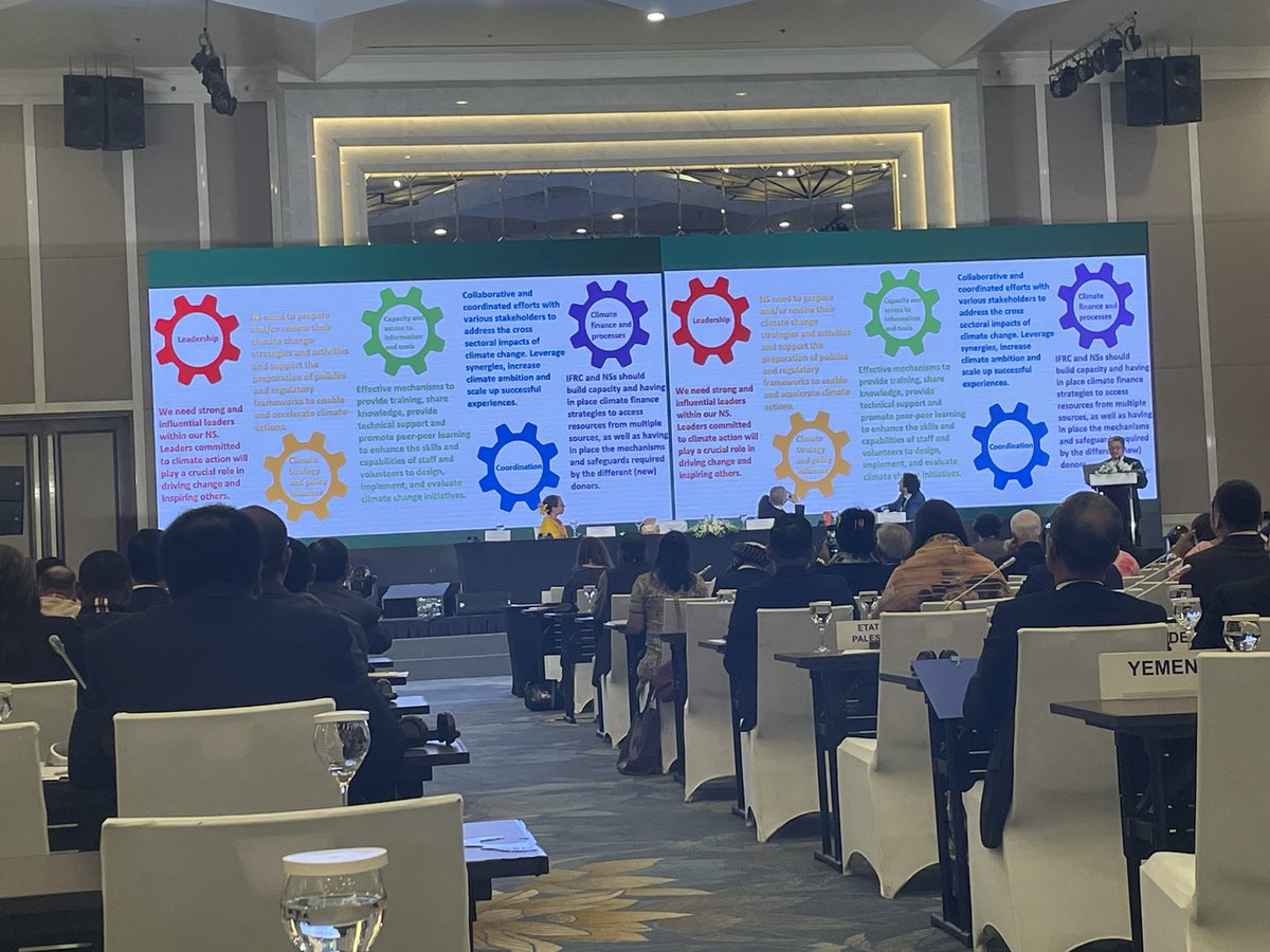 So the first plenary of the day #Hanoi2023 is “Becoming #ClimateReady”, shows the gravity of  climate change in humanitarian context, and a dire need for RCRC movement partners to be prepared to respond existing and future climate change impacts in Asia Pacific #StrongTogether