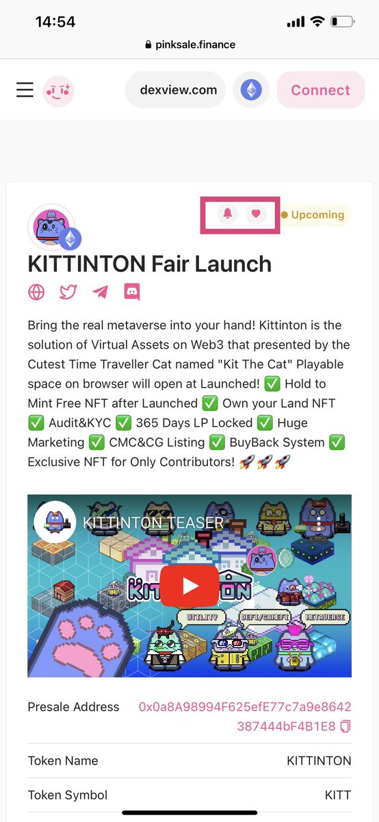 kittinton's tweet photo. Don’t forget to like and checked notification icon on our pre-sale page. Around 9 days before launching!

https://t.co/66hRkCbZsy

#pinksale #fairlaunch $KITT #Ethererum https://t.co/SCRFBtklxG