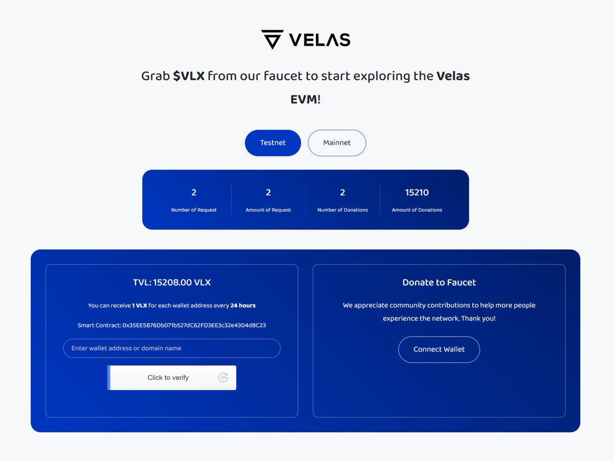 chains_tools's tweet photo. 🌟 We're excited to introduce the @VelasBlockchain faucet tool🔥
💥Ready to grab some $VLX on Testnet & Mainnet? It's your chance to experience the remarkable power of the #VelasBlockchain #Velas.
☀️Get started now: https://t.co/bbTzxJmbjV
@ervichov @VelasArmy https://t.co/PC6akOxaM8