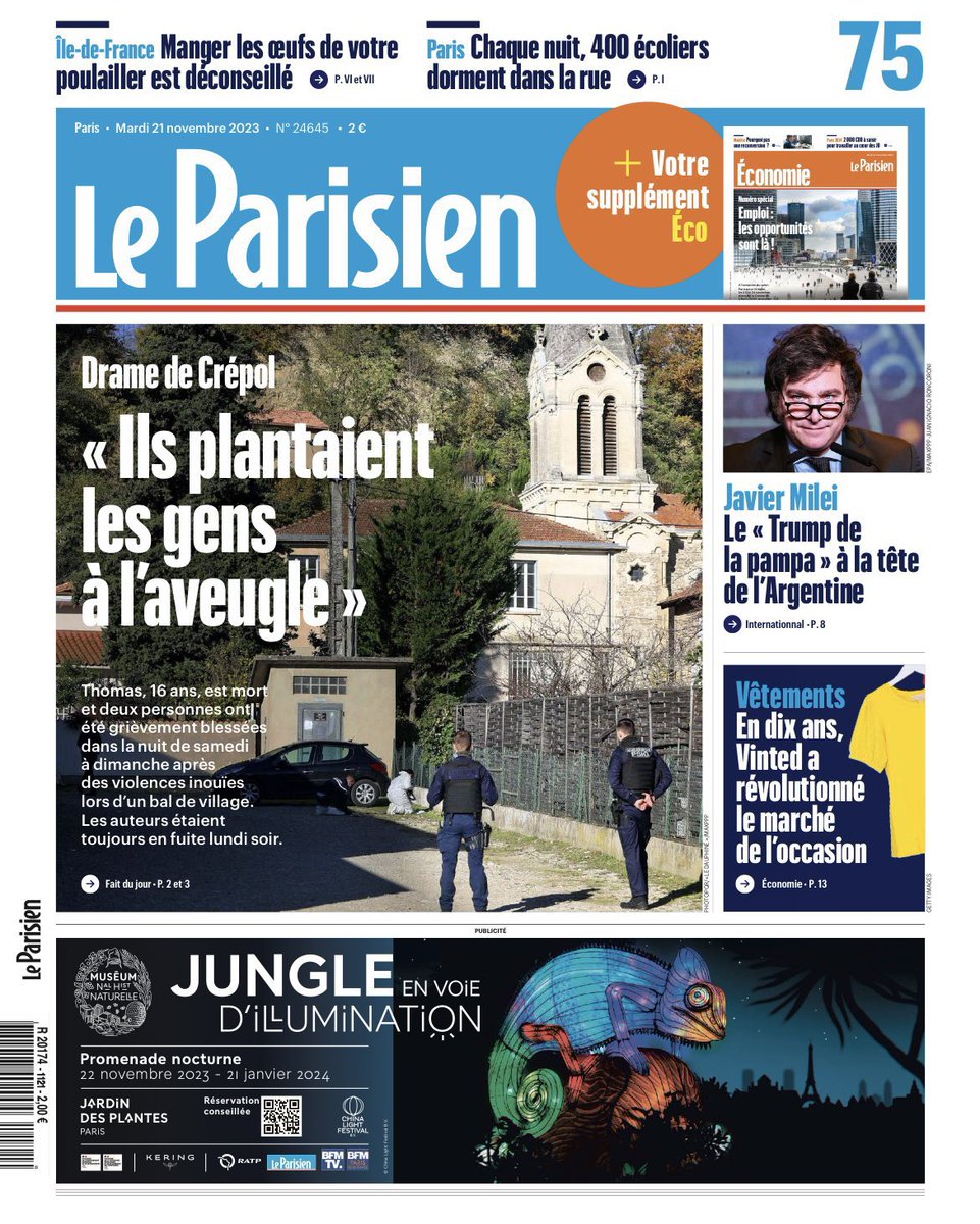 Le Parisien est l’un des rares à sauver l’honneur des médias en accordant sa juste place à l’effroyable attaque de Crépol, énième preuve d’une décivilisation accélérée, d’une barbarie qui prend ses aises. @le_Parisien #Crepol