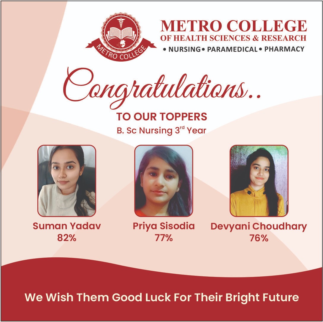 Congratulations on your excellent success and goodluck for your bright future.
#MetroNursingCollege #MetroCollege #nursing #nursingcollege #noida #college #TOPPERS #Metro #MetroGroup #pharmacy #paramedical #ANM #PharmacyCollege