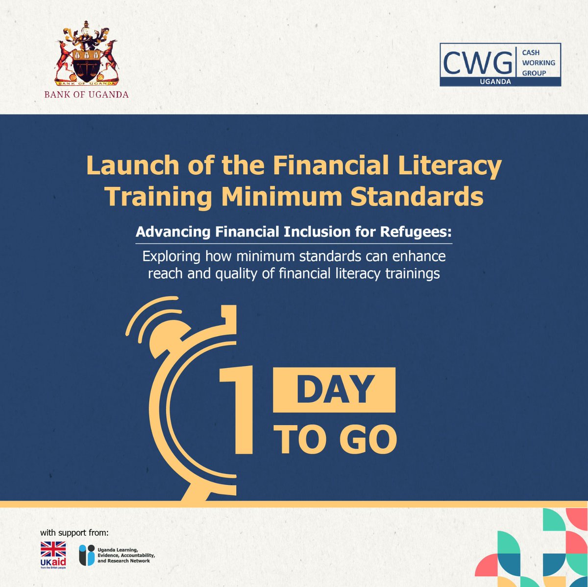 ULearnUganda's tweet photo. It's tomorrow!
Join us for the launch of the #FinancialLiteracyTraining Minimum Standards!
Get ready for exciting conversations during the #Roundtable on Advancing Financial Inclusion for Refugees.
📅22/11
⏰9am
Register https://t.co/unvjxBvg6k
@BOU_Official @UNHCRuganda @WFP https://t.co/EOaSQoSDeL