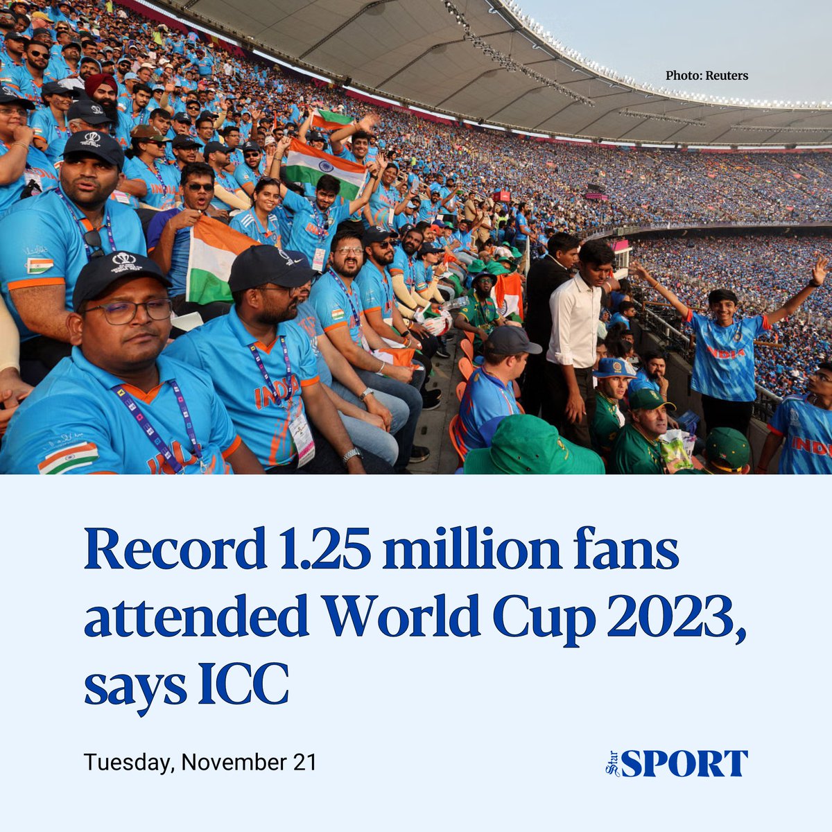 dailystarnews's tweet image. A total of 1,250,307 fans watched the October 5 - November 19 showpiece event from the stands, surpassing the previous mark of 1.016 million set at the 2015 edition in Australia and New Zealand.

Read more: thedailystar.net/sports/sports-…
#ICCCricketWorldCup2023Final #India #CWC23INDIA