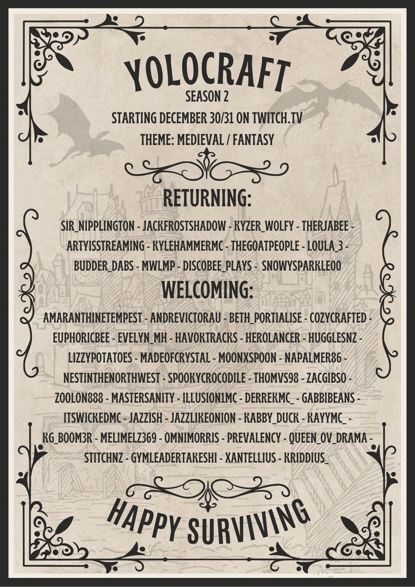 It is official Yolo Craft season 2 is underway and will start December 30th.

I will be joining in the fun after new years as I am on a holiday.