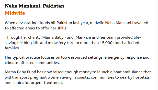 #Midwives and Climate Heroines 🏆 📢 We're so proud that our own @NehaManks, is recognised on the #BBC100Women List! Read more about her work in her home country, Pakistan 👇🏾