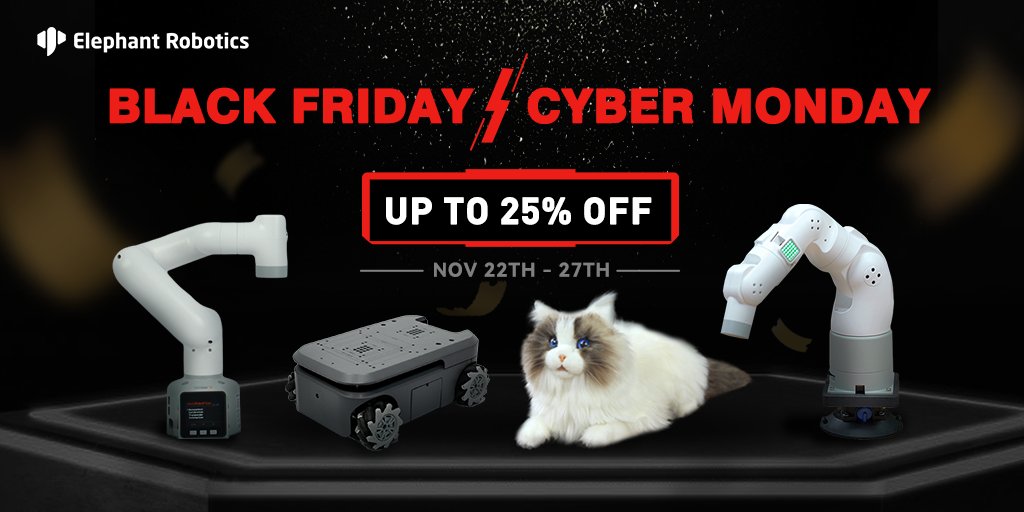 CobotMy's tweet photo. 🎉Get Ready for Our Annual Biggest Ever Sale!🤖
🗓️From Nov 22 to Nov 27
🛒 Unleash savings with up to 25% OFF🤯
Don't miss this chance to bring innovation home.
Official online store👉https://t.co/P8m9aEkfVO
AliExpress👉 https://t.co/kqkHRNdxOG
#BlackFriday #RoboticsSale #tech https://t.co/fCQH83kSqE