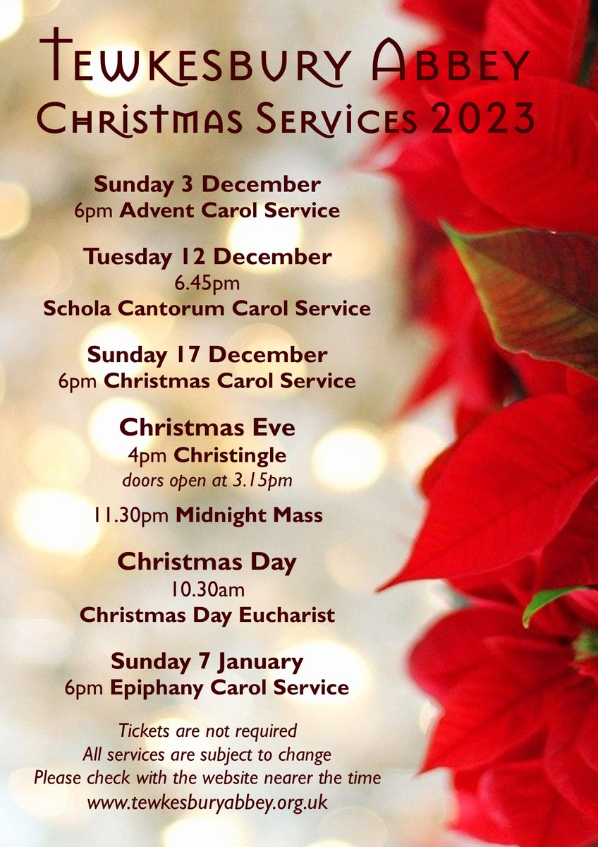 Tewkesbury Abbey Christmas Carol Services
All are welcome. Tickets are not required.