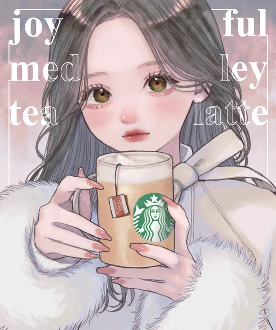 スタバのジョイフルメドレーティーラテとピンクブラウンメイク