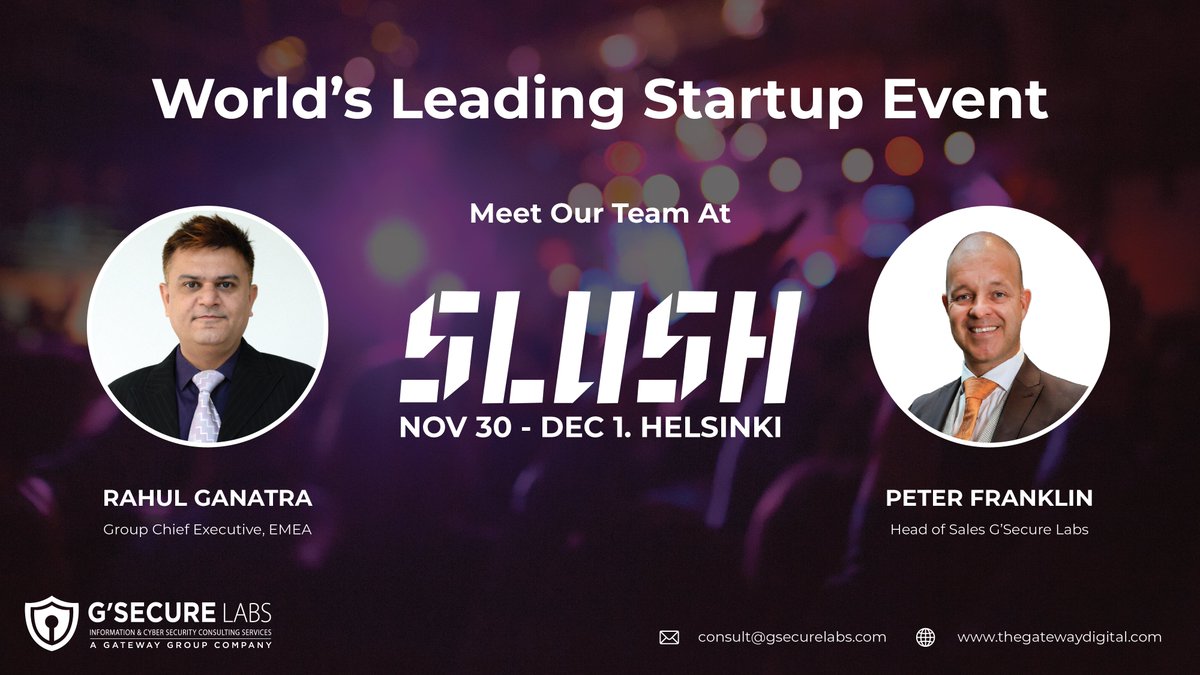 gsecurelabs's tweet image. 🔐G&apos;Secure Labs is excited to attend the @SlushHQ!

🤝Catch up with @rahulgganatra and Peter from our team – they&apos;re keen to meet fellow tech minds, share insights, and discuss our innovative approaches to safeguard the digital future.

#GatewayGroup #technology #event #slush