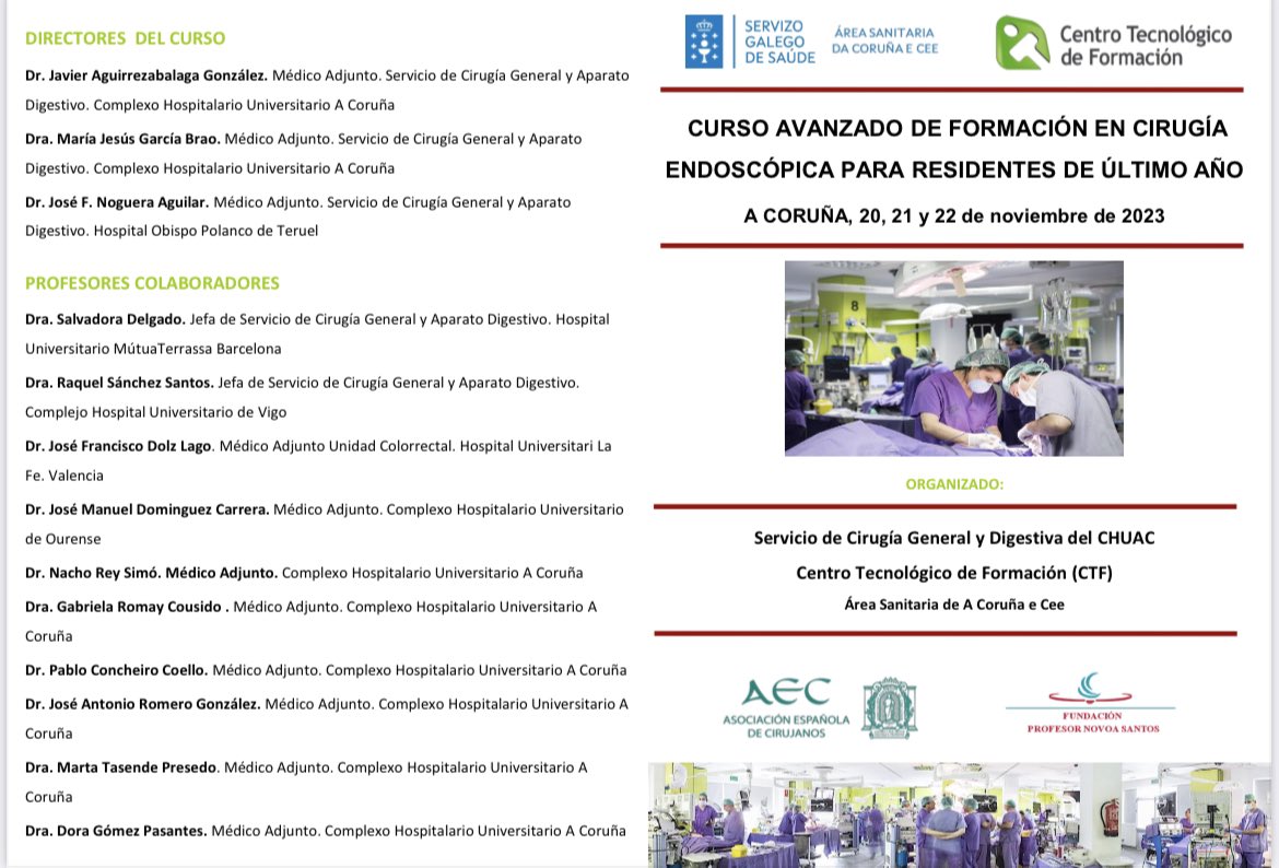 CTF_ASACEC's tweet photo. Nueva edición del curso Avanzado de Formación en Cirugía Endoscópica para Residentes de último año avalado por @aecirujanos y organizado por el Servicio de Cirugía General y Digestiva del CHUAC.
#CirugíaEndoscópica #CHUAC #asacec https://t.co/KY3lPvKTGt