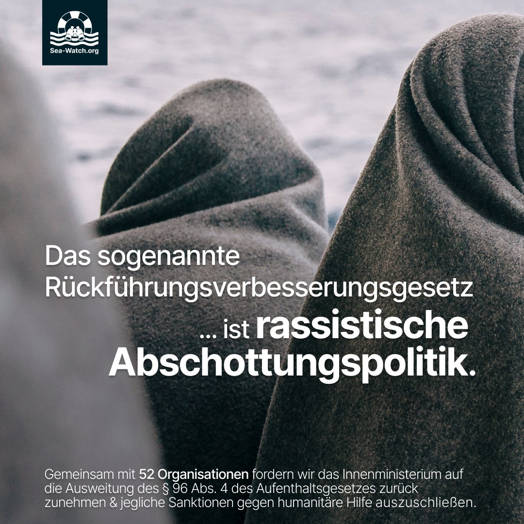 seawatchcrew's tweet image. Wir machen Druck! Gemeinsam mit 52 Organisationen sprechen wir uns gegen das perfide Rückführungsverbesserungsgesetz des Innenministeriums aus:
Keine Kriminalisierung von Fluchthilfe!
Keine Kriminalisierung von Seenotretter:innen!
Keine Inhaftierung von Schuztsuchenden!…