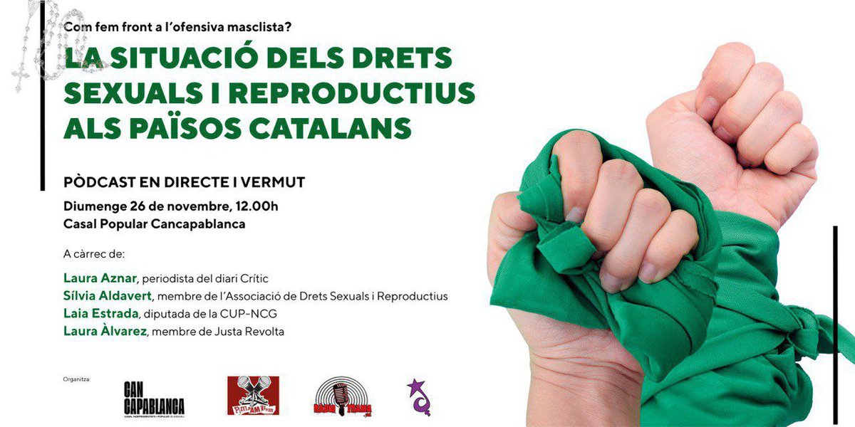 🗣️La situació dels drets sexuals i reproductius als Països Catalans

Amb:
👉 <a href="/LauraAzLlu/">Laura Aznar Llucià</a>
👉 <a href="/junyopir/">SílviaAldavert</a>
👉 <a href="/EstradaLaia/">Laia Estrada</a>
👉 <a href="/LauraAR_ez/">Laura</a>

🗓️ Diumenge 26 de novembre
🕛12:00h
📌 <a href="/cancapablanca/">Can Capablanca</a>