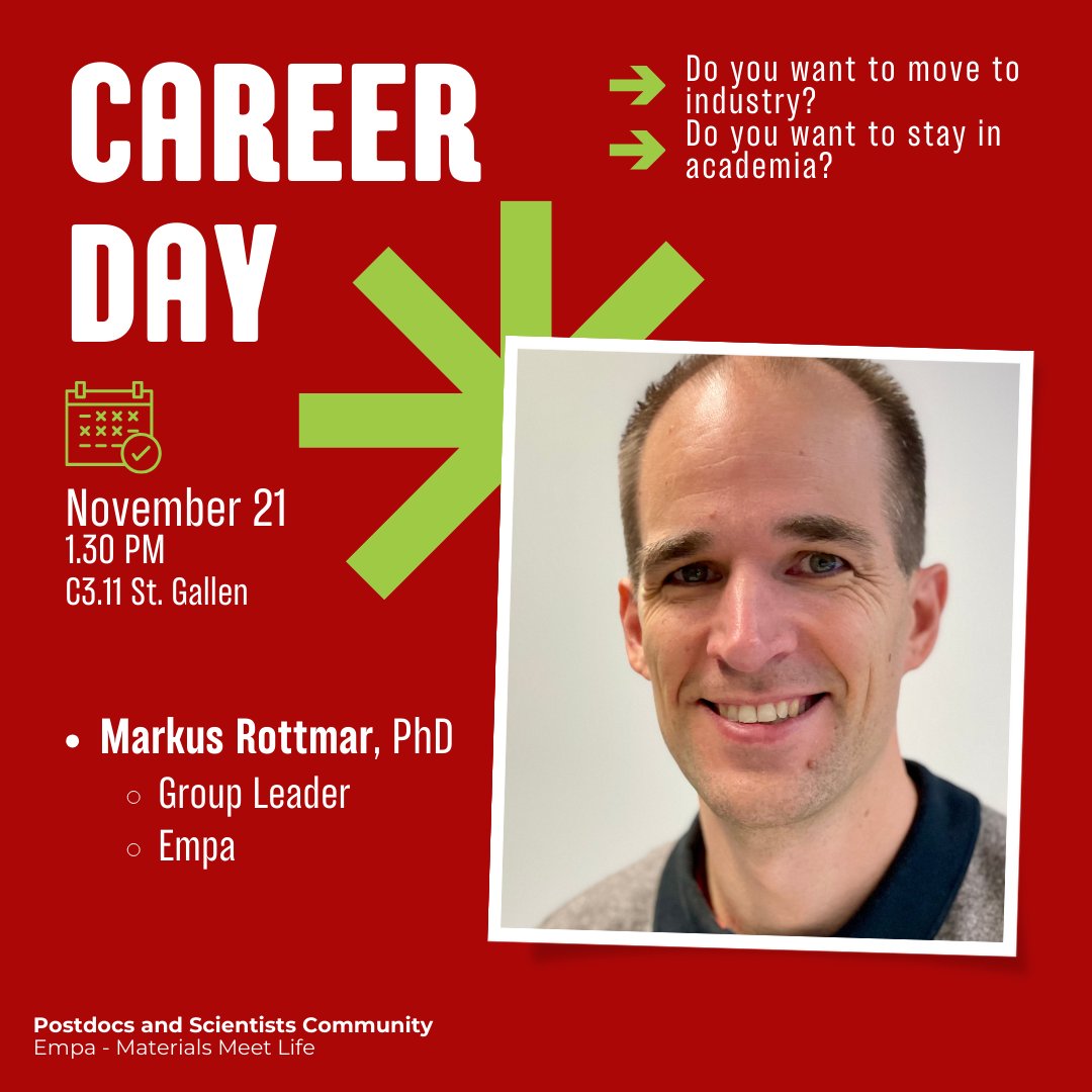 Postdocs_Empa40's tweet image. Are you ready for today&apos;s Career Day? We are looking forward to see you there (Empa St. Gallen, C3.11)!