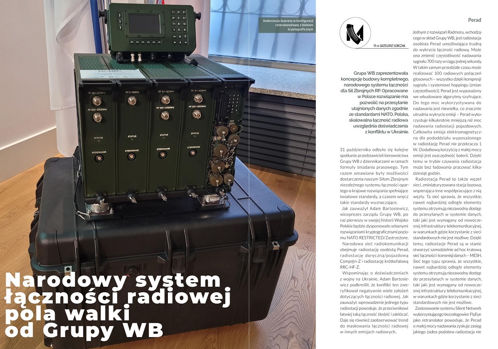 WBGroup_PL's tweet image. W magazynie @_MILMAG 03/2023 artykuł na temat polskich systemów łączności #COMPAN, #PERAD i #GUARANA (produkowanych przez #Radmor, spółkę @WBGroup_PL). Będzie to pierwszy w  historii polski wojskowy sprzęt komunikacyjny wyposażony w narodową  kryptografię.