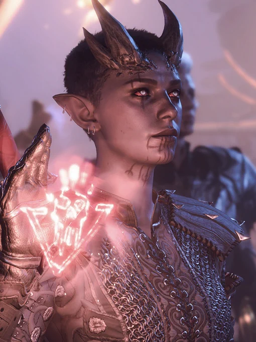 If your Tav had their well deserved masquerade/ball scene what would they wear?  Definitely armor and/or chain mail dress. Lots of metal parts and some silver jewelry, a little red in the eyes and on the lips... And a skull mask, of course 