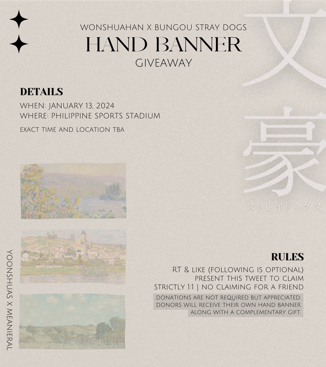 inuokkoz's tweet photo. ⠀⠀

͏₊˚⊹♡  wonshuahan fan support
by @yoonshuas and @meanieral
for follow to bulacan day 1  ₊˚⊹♡

✧    when: january 13, 2024
✧    limited quantity, strictly 1:1
✧    more details in the pictures

#SEVENTEEN #FOLLOW_TO_BULACAN
#SEVENTEENinBULACAN #SVT #세븐틴

⠀⠀ https://t.co/VJhqAbwpuD