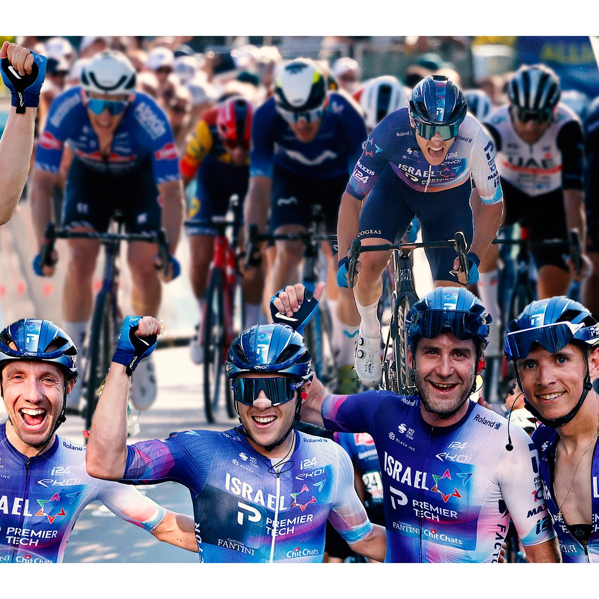 NSNCyclingTeam's tweet photo. 𝗠𝗢𝗠𝗘𝗡𝗧𝗦 𝗢𝗙 2️⃣0️⃣2️⃣3️⃣

@corbin_strong 🇳🇿 capitalised on a brilliant day-long performance from IPT to win a tricky opening stage at the @skodatour 🇱🇺 in September.

Oh, we still can't get over how good the celebration photos are 🤩

#IsraelRidesOn #YallaIPT