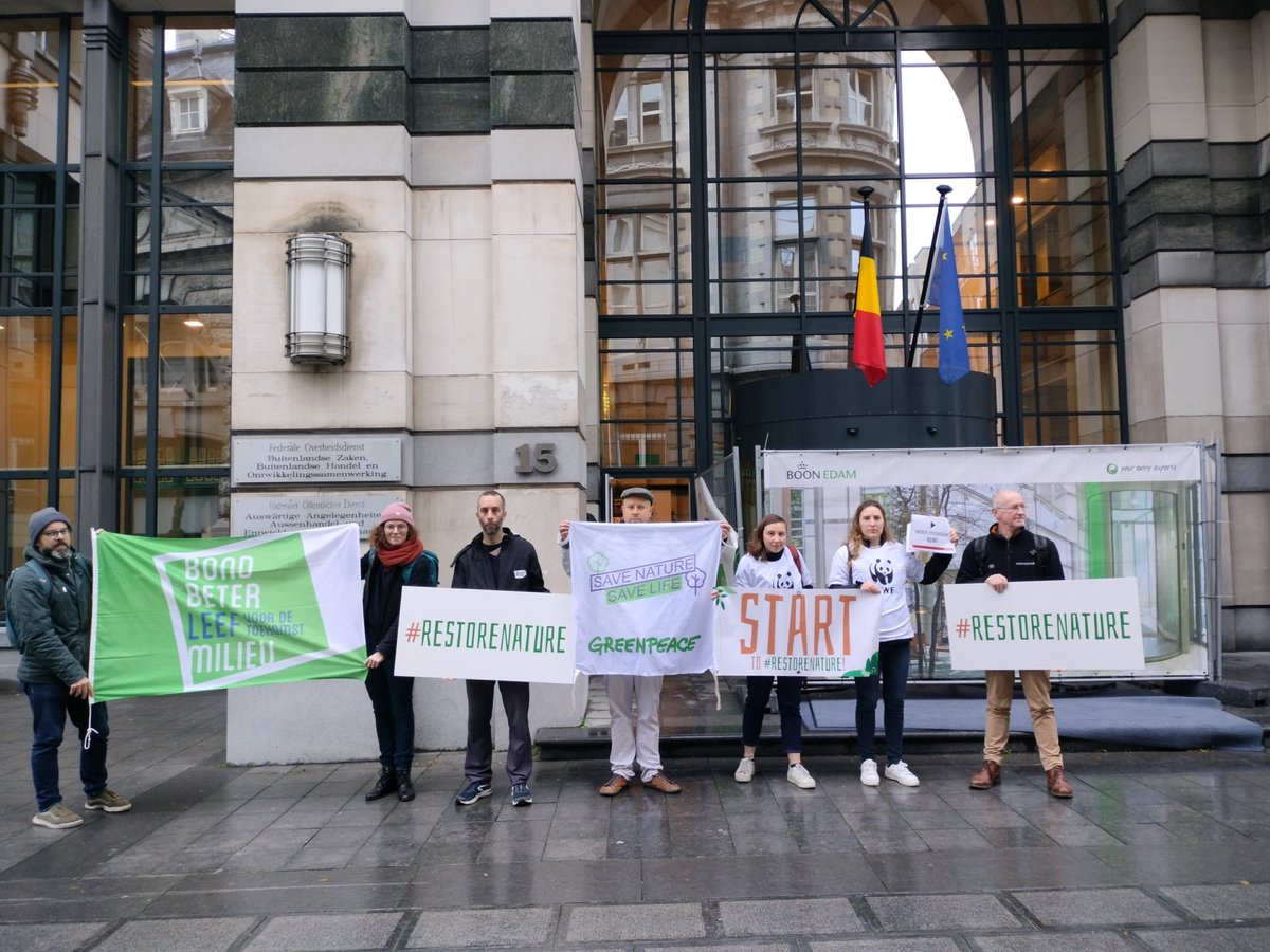 📢Ce matin nos gouvernements se réunissent pour décider de la position de la 🇧🇪 sur l’accord provisoire sur la loi sur la restauration de la nature. Les ONG sont là pour les acceuillir et leur demander de soutenir notre futur en approuvant l’accord.💪