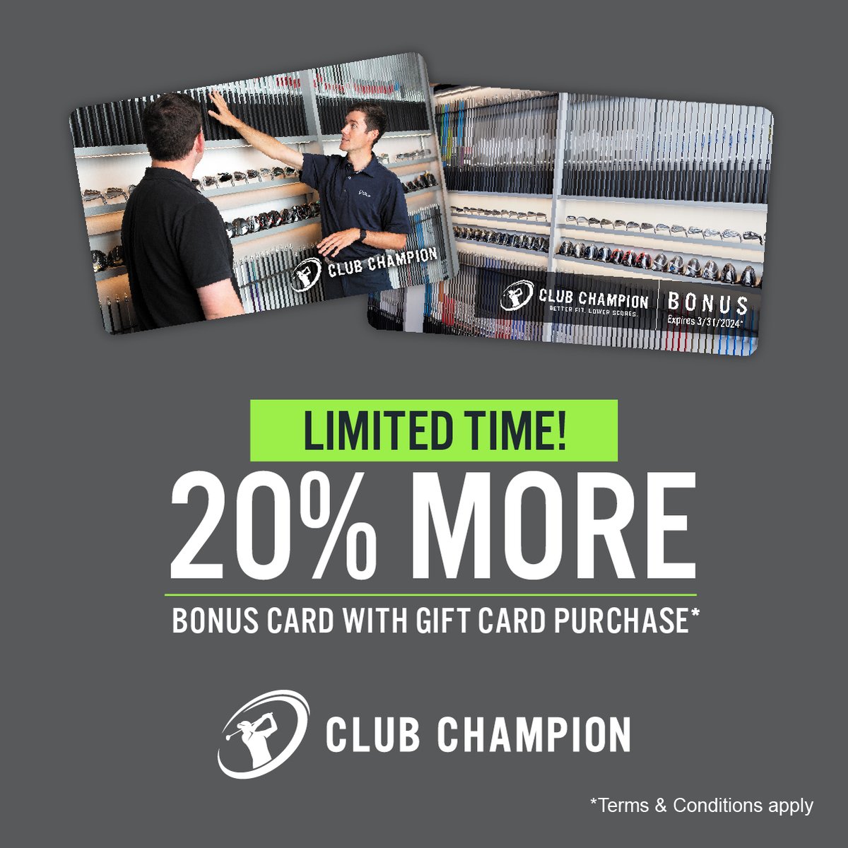 The gift that keeps giving.  Purchase a gift card until the 4th December 2023 and receive a 20% bonus card.  Go to bit.ly/3GLtJIR to purchase your gift card today.    #clubchampionuk