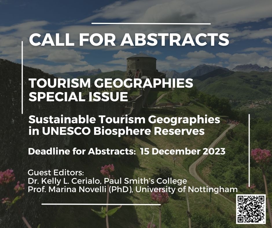 UNESCO_MAB's tweet photo. 📣 CALL FOR ABSTRACTS for a Special Issue in Tourism Geographies on Sustainable Tourism Geographies in UNESCO Biosphere Reserves

🗓 Extended Abstracts due – 15th December 2023

✅ For full details scan QR code or see: https://t.co/BaqvMaATFX https://t.co/6R8JIwzZsL