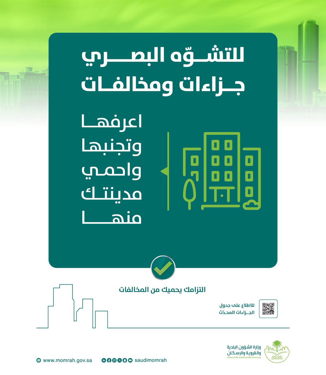 mun_gh_alzinad's tweet photo. للتشوّه البصري جزاءات ومخالفات
اعرفها واحمي مدينتك منها

#غاليه_علينا

 للاطلاع على تفاصيل جدول الجزاءات:
 https://t.co/f0Xumx6bLH…

#أمانة_منطقة_الباحة
#وزارة_الشؤون_البلدية_والقروية_والإسكان https://t.co/nFRd8Yd0tb