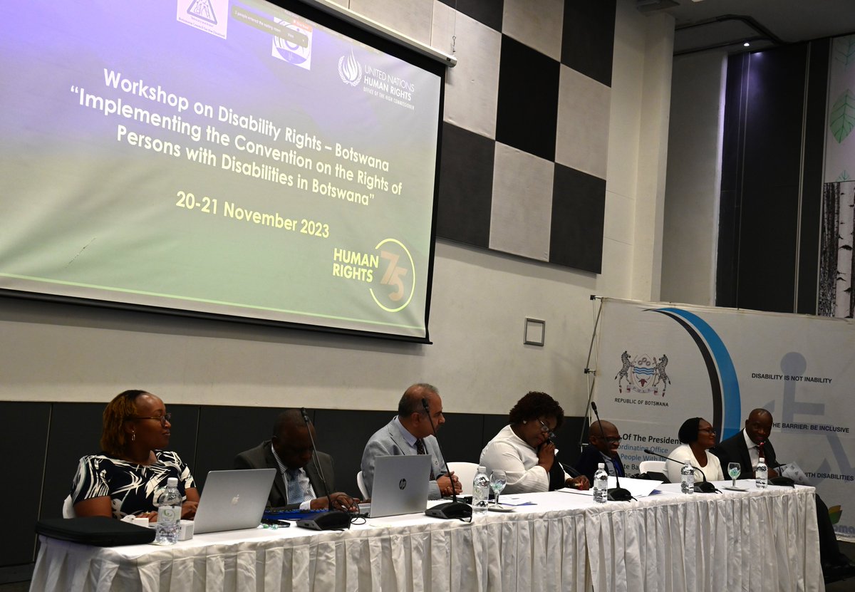 ohchr_sa's tweet photo. Happening this week: @BWGovernment, BOFOD, @BCDNGO  &amp; @ohchr_sa discuss the implementation of the Convention on the Rights of Persons with Disabilities (#CRDP) in #Botswana🇧🇼 supported by #CRPD expert Dr Samuel Kabue and @UNBotswana.

#HumanRights75 https://t.co/sw59zbQmte