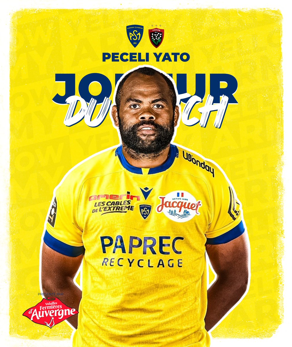 ASMOfficiel's tweet photo. #JoueurduMatch #ASMRCT by les @VolaillesAuv 🏉🐓
C'est Peceli Yato qui est nommé joueur du match face aux toulonnais 💪🏼
#ASMrugby https://t.co/jTnsXchEfy