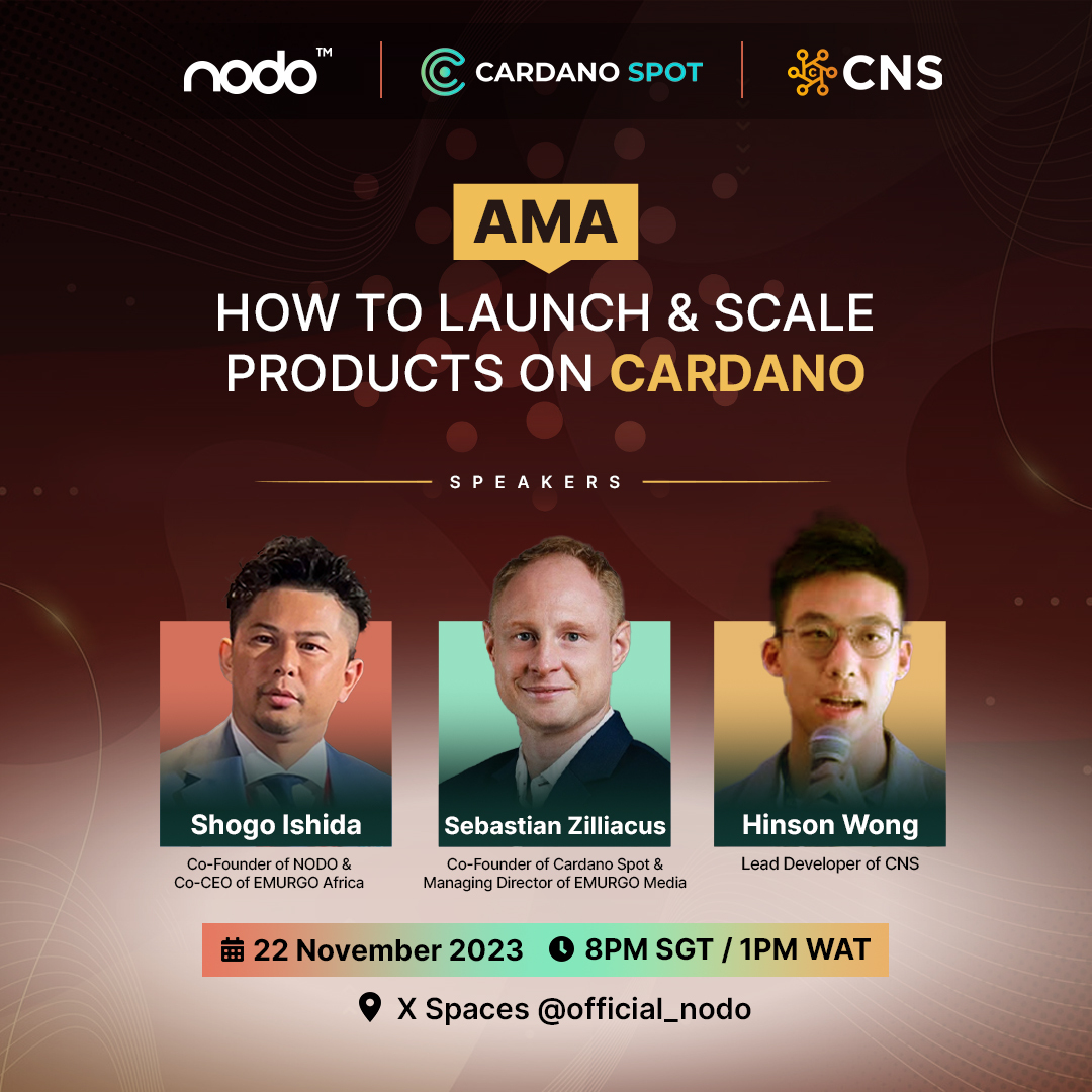 Official_NODO's tweet photo. Want to learn how to launch & scale products on #Cardano ?

Then this AMA is for you!

Join us tomorrow for an insightful session with @CNSCardano and @CardanoSpot 

📅: 22 Nov 2023 (Wednesday)
⏰: 1PM WAT / 8PM SGT
📍: https://t.co/9Adv7Nz31r

Got questions? Ask them here 👇https://t.co/S6Rczb52uy

Set your reminder and don't miss out! 😎
