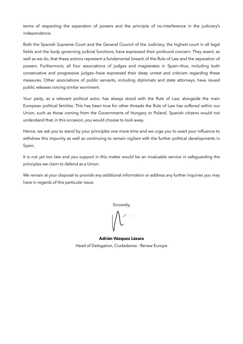 Hemos enviado esta carta a los eurodiputados socialistas.

Muchos nos preguntan, de buena fe, qué pasa en España. No entienden cómo tienen que llamar socio a quien llamaban fugado. Ni que sus socios españoles les vendan la impunidad a cambio de 7 votos.

Les pedimos que alcen la