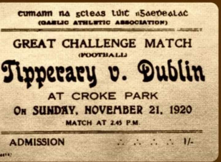 103 years ago today in Croke Park, Tipperary played Dublin before a capacity crowd. Suddenly at 3:25pm, armoured cars and trucks containing rabid Black &amp; Tans, British Auxiliaries. RIC surrounded the stadium. Without warning they stormed the grounds, opening fire indiscriminately