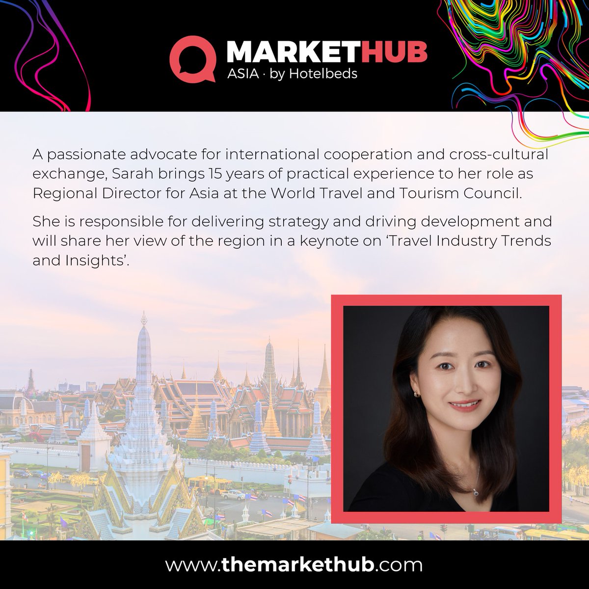 Over the course of the next two days at MarketHub Asia, we have many engaging talks and panel discussions lined up. To give you a sneak preview of what's to come, we'll be putting some of our speakers in the spotlight. First up, Sarah Wang, Regional Director for Asia at the @WTTC