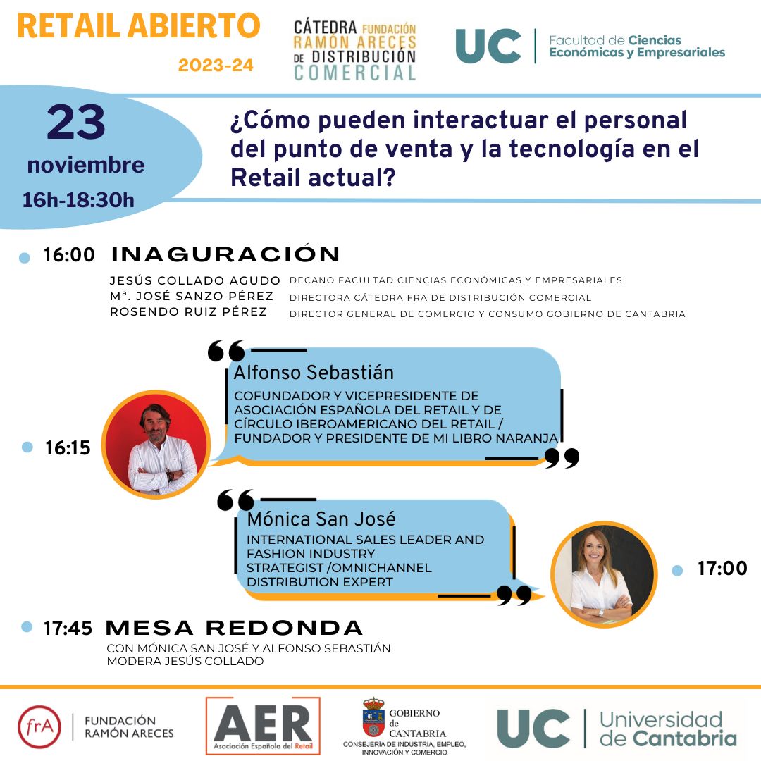 Este jueves se celebra la jornada “¿Cómo pueden interactuar el personal del punto de venta y la tecnología en el Retail actual?”. La organiza el grupo <a href="/SmartMktUC/">InteligenciaMktUC</a>  junto con la  <a href="/catedrafareces/">Cátedra FRA de DC</a> de la <a href="/UniOviedo/">University of Oviedo</a>.
🔔 23 de noviembre
⏰ 16.00
🏫 Sala Guillermo Gómez Laa