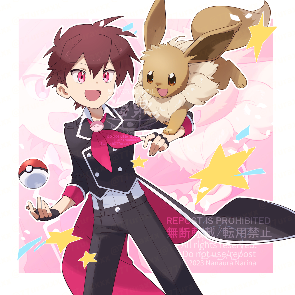 eevee pokemon (creature) 1boy male focus open mouth buttons gloves poke ball  illustration images