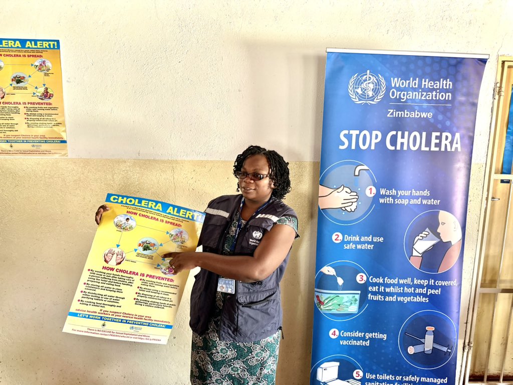 WHO_Zimbabwe's tweet photo. Chitungwiza, a cholera hotspot, is receiving targeted support to combat the ongoing cholera outbreak. @MoHCCZim, with support from @WHO_Zimbabwe &amp; @MSF_Zimbabwe  is conducting a  2-day workshop to train community health promoters on cholera prevention &amp; control. https://t.co/BpsjWCVkT2