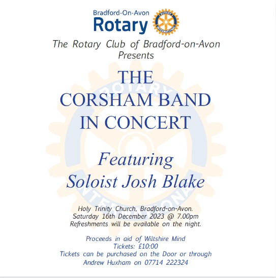 Christmas Concert - Rotary Club of Bradford-on-Avon presents The Corsham Band in Concert. 16th December 2023...details below. Proceeds in aid of our charity. #MentalHealthMatters #Christmas2023