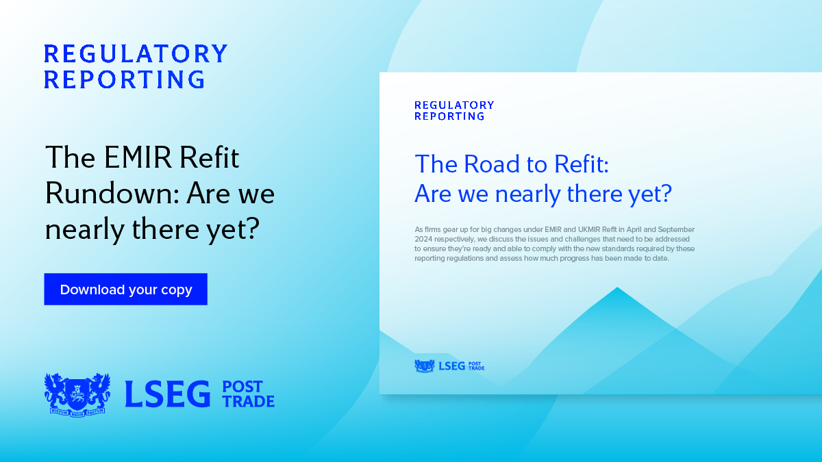 As firms gear up for big changes under #EMIR and #UKMIR Refit in April and September 2024 respectively, we discuss the issues and challenges that need to be addressed and how much progress has been made to date.

Read our webinar highlights to know more: lseg.group/3MQ3dR0