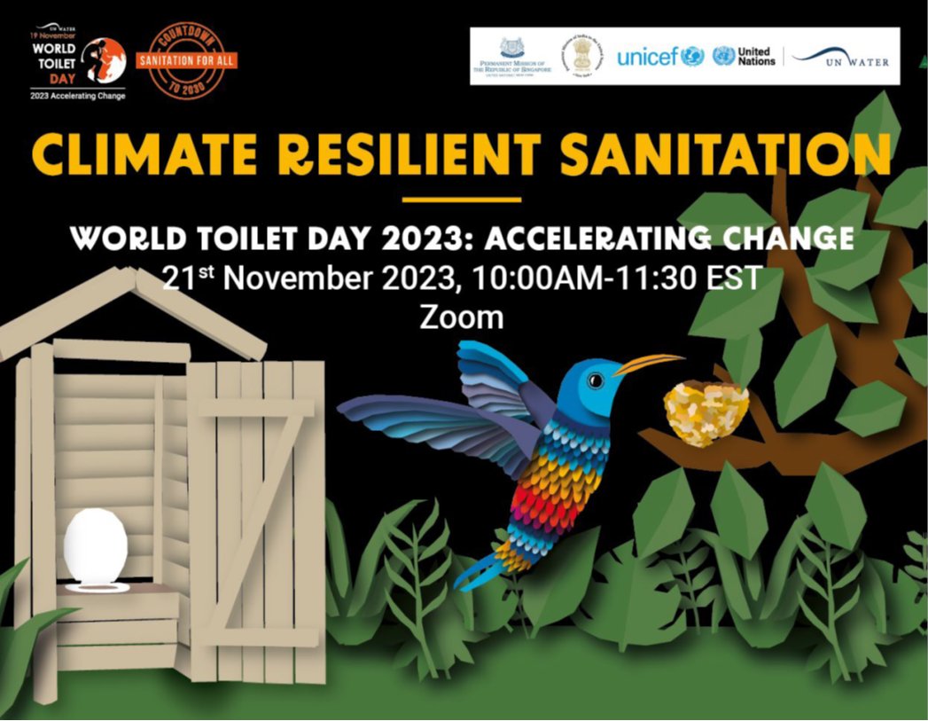 To commemorate #WorldToiletDay, UNICEF, UN-Water, and the Singapore Permanent Mission to the UN will today co-convene a panel of senior experts to discuss advancing climate-resilient sanitation today at 1:00 PM #SierraLeone time. Please register here: uni.cf/47ynJy5.