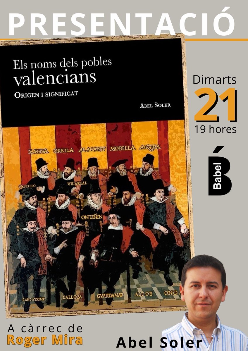 LlibreriaBabel's tweet photo. Aquesta vesprada els pobles valencians passaran per Babel. Els seus noms, el seus origens faran parada en la nostra llibreria. Abel Soler i Roger Mira ens faran cinc cèntims de tot allò que envolta els noms dels nostres pobles.
19 h. https://t.co/mvohMmAcGu