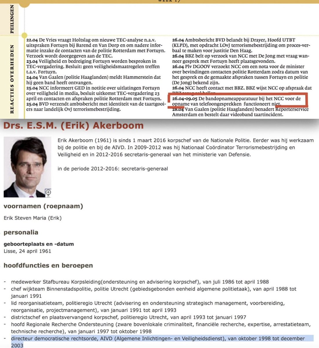 huig_plug's tweet photo. Toen Pim Fortuyn werd vermoord was Erik Akerboom Directeur Democratische Rechtsorde bij de Binnenlandse Veiligheidsdienst!
DE TAPKAMER(bandopname-apparatuur) VIEL rond de moord VEERTIEN DAGEN UIT (van 26 april t/m 9 mei 2002) 
#Comverse #Verint #Doofpot #Volkert https://t.co/pamxakVHtd