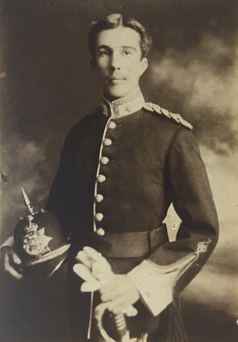 Consigned for our February militaria sale, an early 20th century Home Service pattern officer’s helmet, as worn by 2nd Lt (later Captain) Edward Nathaniel Drury-Lowe of the Sherwood Foresters Notts & Derby Regiment. Complete with a fine and scarce gilt and silvered helmet plate.