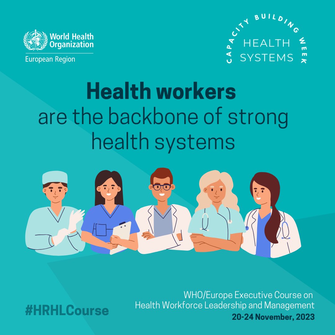 WHO_Europe's tweet photo. WHO/Europe’s Executive Course on #HealthWorkforce Leadership and Management recognizes 5 fundamental principles:

No. 1 ▶️ ➡️ #healthworkers are what make health systems work

#HRHLCourse #HCW #humanresources #BuildCapacity4Health https://t.co/7S7dxcLOJu