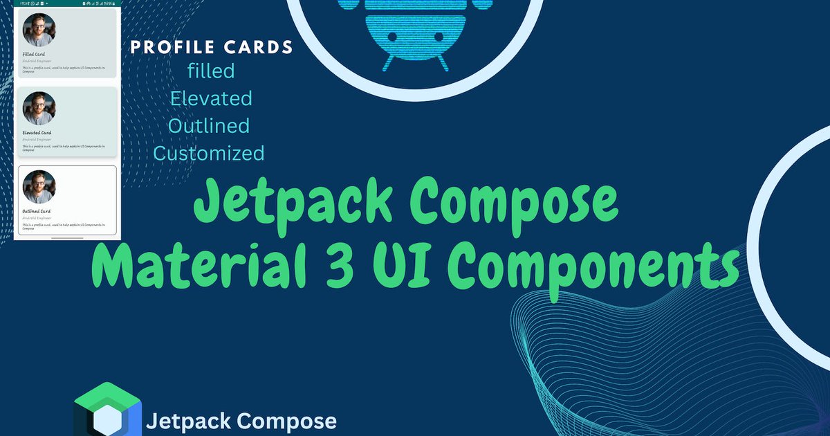 _JeremyGitau's tweet photo. Just published a new article, Material 3 UI Components. Shout out to  @mishwainaina for the collaboration on this Jetpack Compose series
#devfest #jetpackcompose #materialcomponents #android254 https://t.co/9s3hn1bS6Y