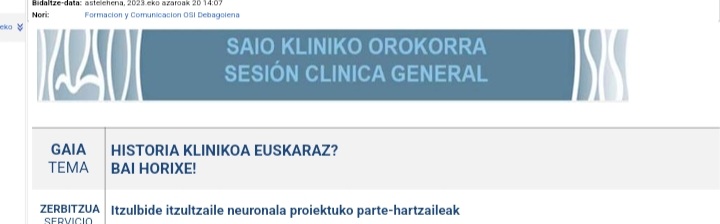 Iraingarria Historia klinikoa euskaraz lantzen dugunontzat (2010ean jada). Jakina posible dela. Lotsagarria itzultzaile automatikoari esker dela esatea. Iraingarria, euskaraz egiten dugunoi erdaraz egiteko esaten zaigunean.
#esanbeharnuen