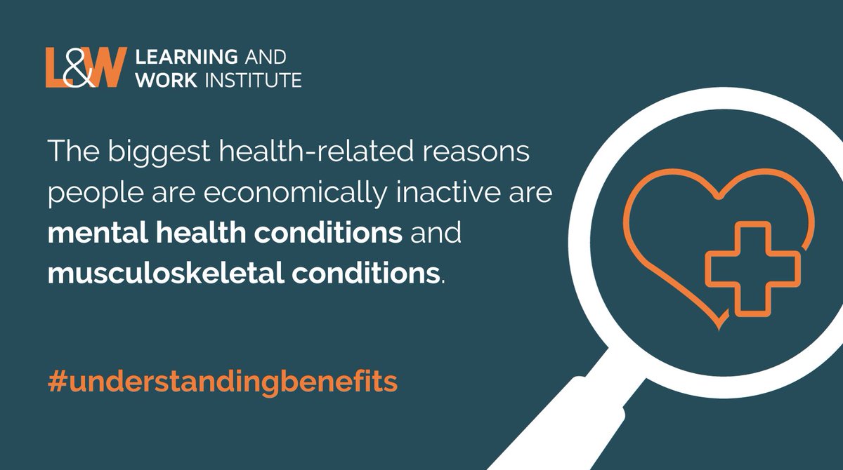 LearnWorkUK's tweet photo. The report also includes data on the main conditions and disabilities people have. The biggest health-related reasons people are economically inactive are mental health conditions and musculoskeletal conditions.
(4/8) #understandingbenefits https://t.co/pXvVS5EBnp
