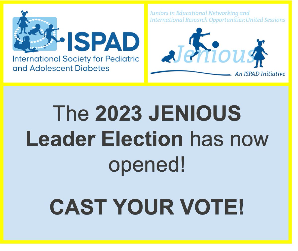The 2023 #JENIOUS Leader Election is open! Votes can be cast between until December 4, 2023. Visit loom.ly/EPbh2aU for more information about the candidates and the election! #ISPAD #JENIOUSmatters @jenious_ispad