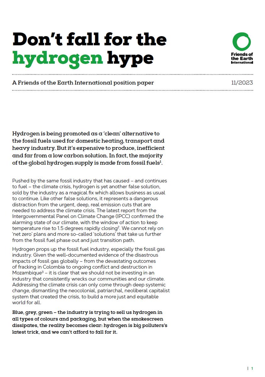 Hydrogen is being promoted as a ‘clean’ alternative to fossil fuels, ⚠️but don't fall for the hype! In this position paper, we debunk the hydrogen rainbow and the myths around hydrogen’s role in the just energy transition. 🔗📑bit.ly/H-FoEI #hydrogen #COP28UAE #COP28