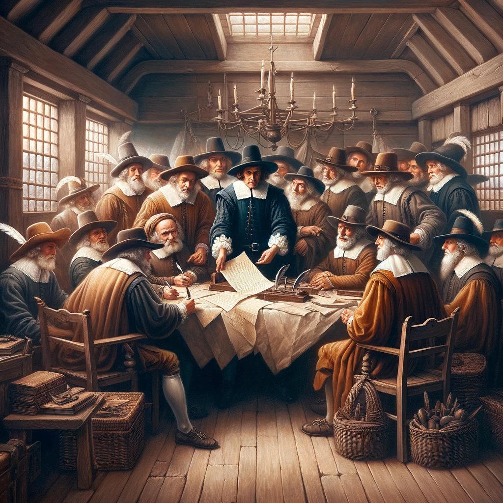 insider_release's tweet image. On this day in 1620, a pivotal moment in American history: 41 passengers aboard the Mayflower, before landing at Plymouth, Massachusetts, signed the Mayflower Compact, laying the groundwork for governance in their new world. #OnThisDay #MayflowerCompact