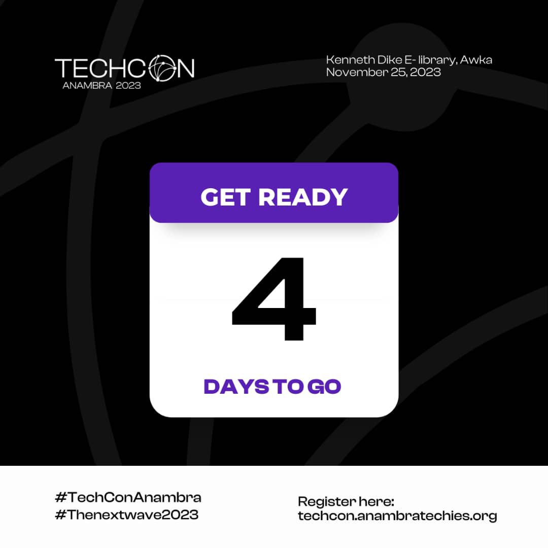 TechCon_'s tweet image. 4 days to go guys 👏👏

Tag whoever you are excited to meet at #TechConAnambra23 😁

We look forward to meeting you all!

#TheNextWave2023