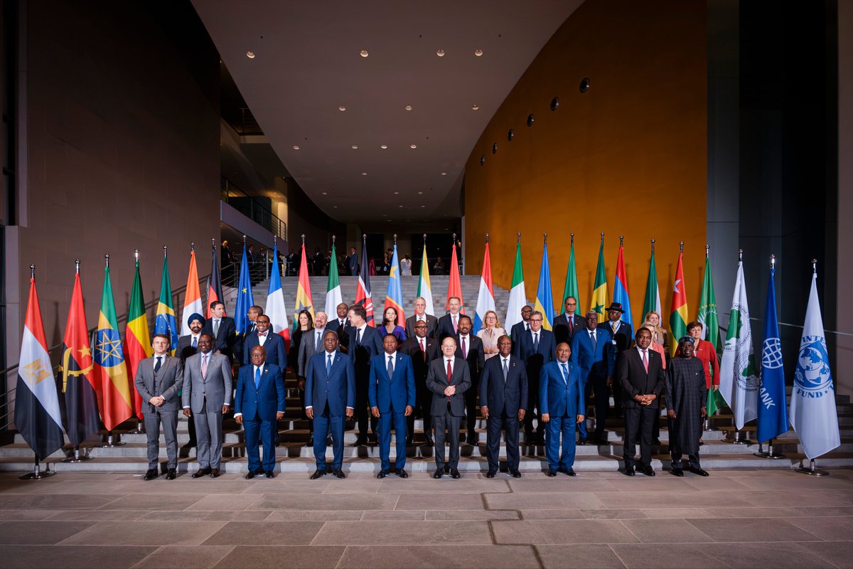 Germany_AU's tweet photo. A successful #CompactwithAfrica Summit in Berlin yesterday: 🇩🇪 Chancellor Scholz was proud to welcome more than a dozen reform-minded African Heads of State &amp; Gov’t &amp; @AUC_MoussaFaki to discuss how to advance economic growth &amp; more European investment on the African continent. https://t.co/ZyNNdOAsAr